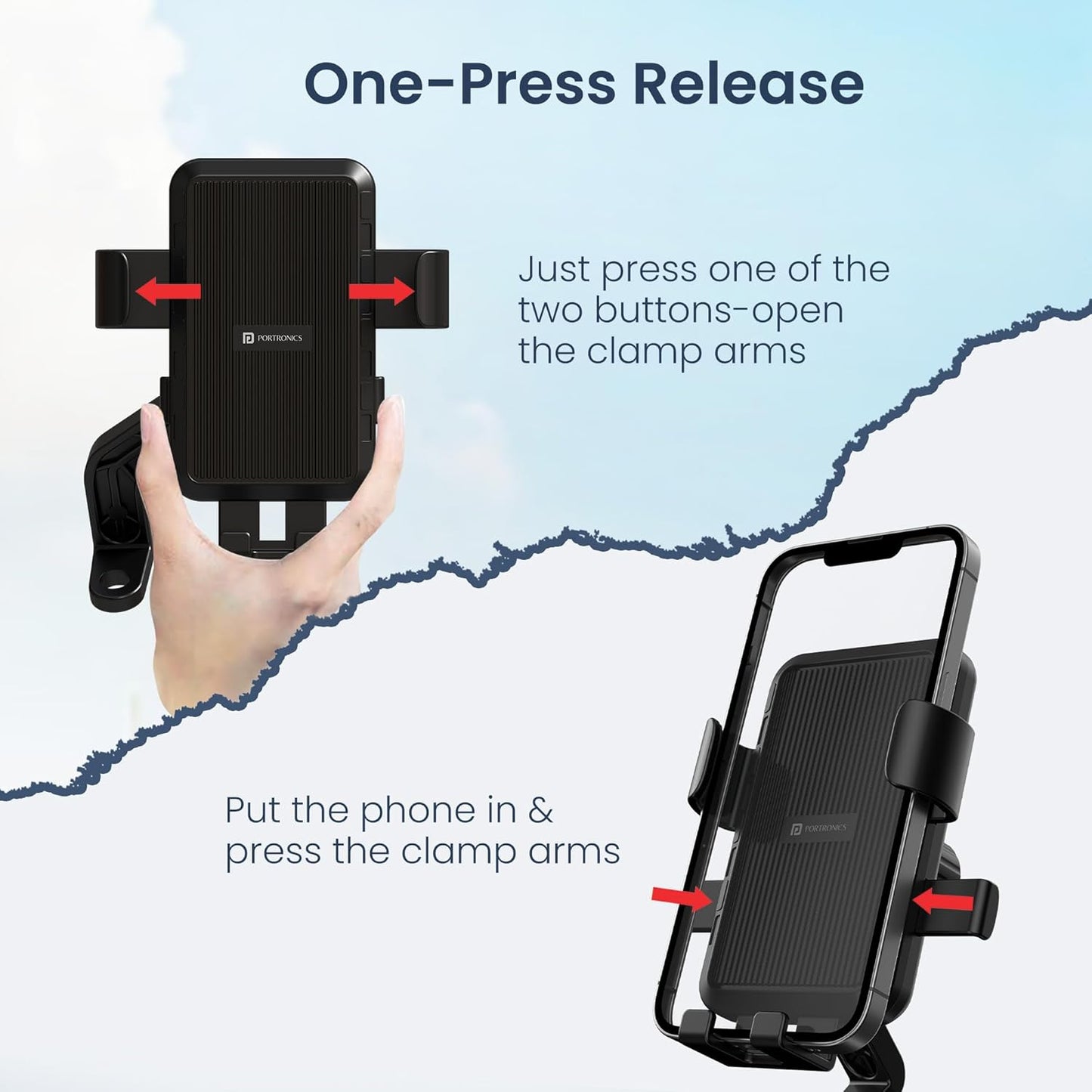 Portronics Mobike 5 Scooty/Scooter Phone Holder with Mirror Mount, 360 Degree Rotation, Strong Grip, Compatible with 4.7" to 7.2" Smartphone, Mobile Stand for Scooter, Cycle & Motorcycle (Black)