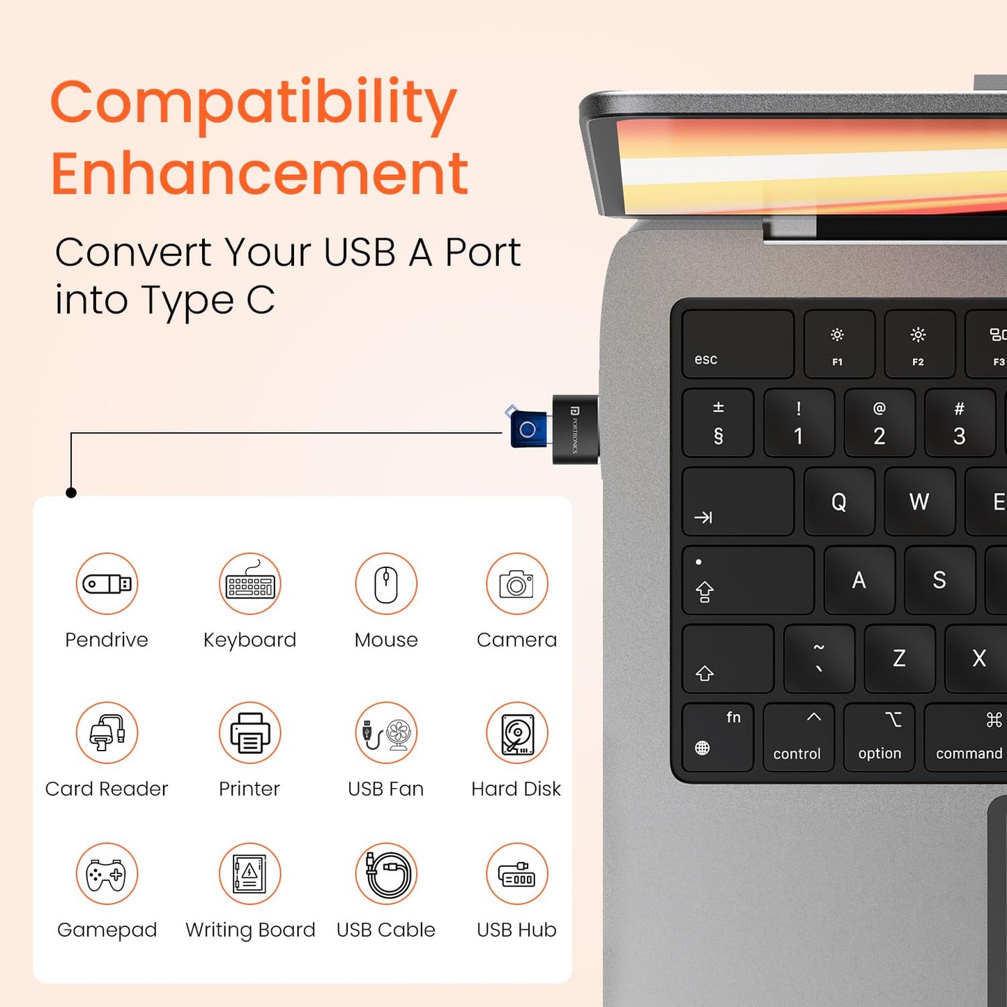 Portronics Bridge X USB 3.0 Type C Female to USB Male OTG Adapter, 5Gbps High Speed Data Transfer, Fast Charging, Compatible with Laptops, Tablets, Smartphone, Chargers and More Devices(Black)