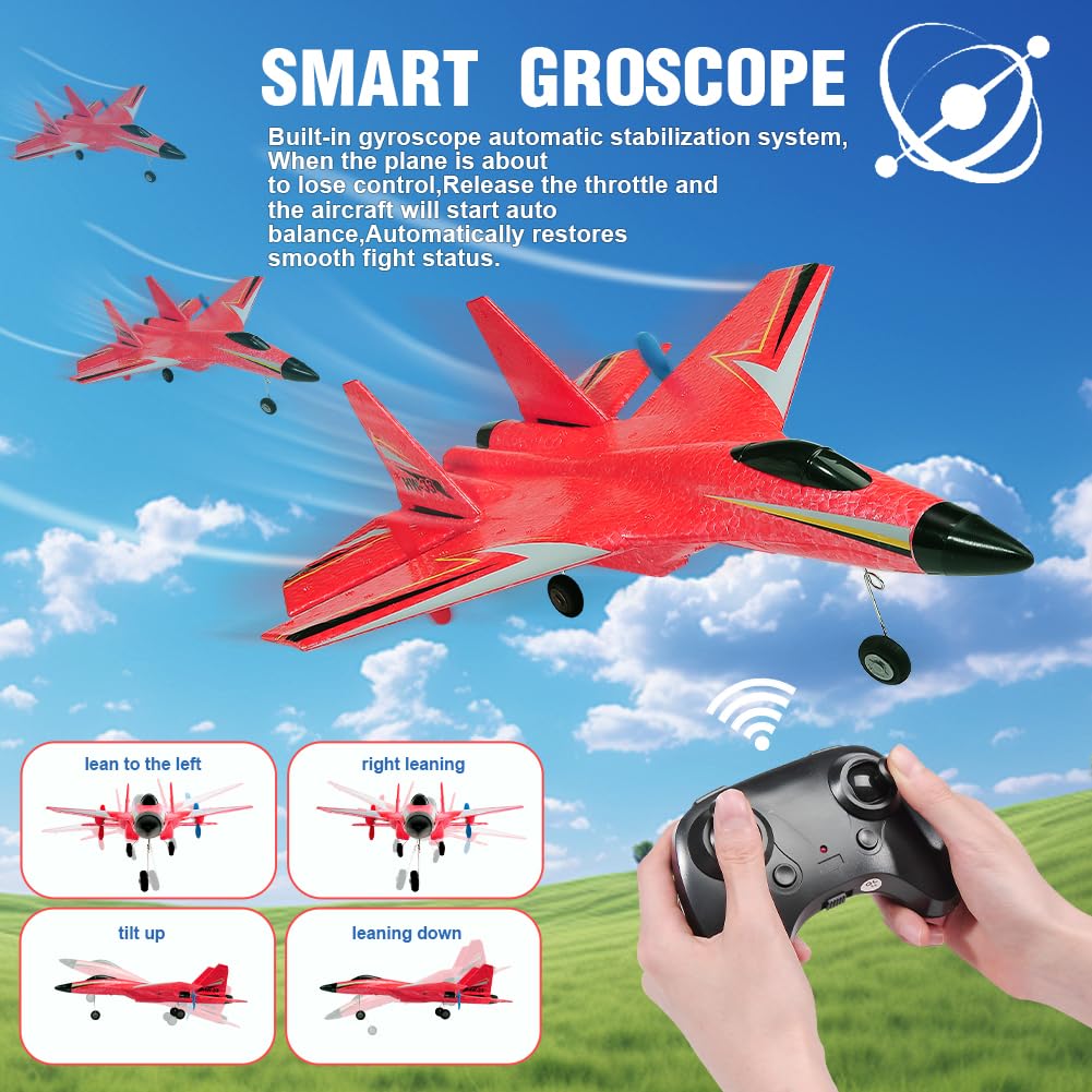 RIDAN Su-27 RC Airplane,2.4GHz 2 Channel Remote Control Plane with Gyro Night Lights and 2 Batteries, Easy to Fly for Adults, Beginners and Kids Toy Vehicle