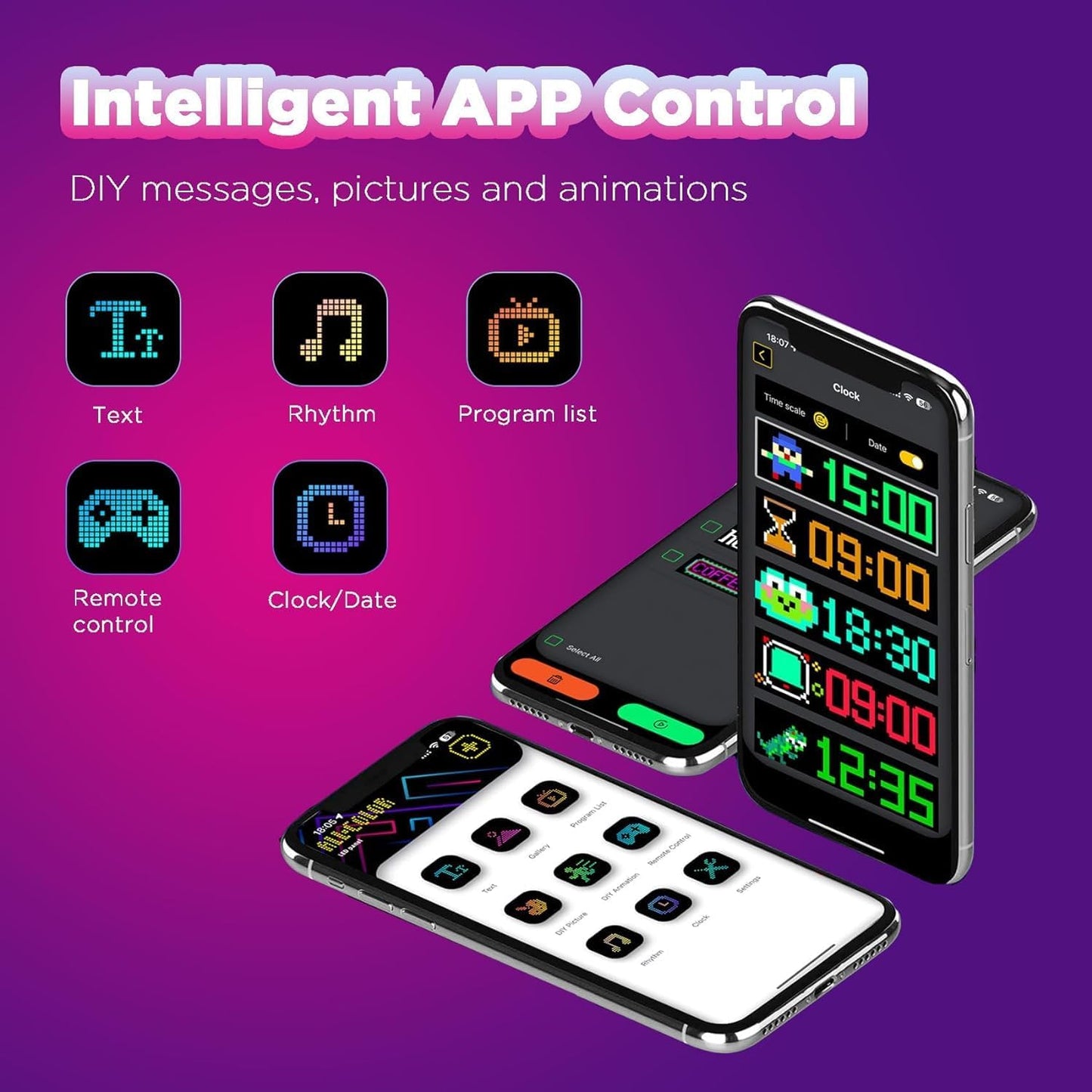 AutoBiz Flexible Waterproof DIY Customizable LED Matrix Panel Display Screen Sign Board with Mobile Application and Remote Control for Cars, Home, Office, Shops etc (Multicolor, Small- 17x7 Cm)