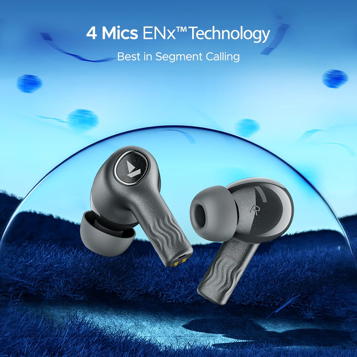 Boat Nirvana Iris Truly Wireless in Ear Ear Buds w/Up to 32 dB Active Noise Cancellation,120 Hrs Playback,Crystal Bionic Sound Powered by HiFi,Beast Mode,ENx Tech,Hearables App(Crystal Black)
