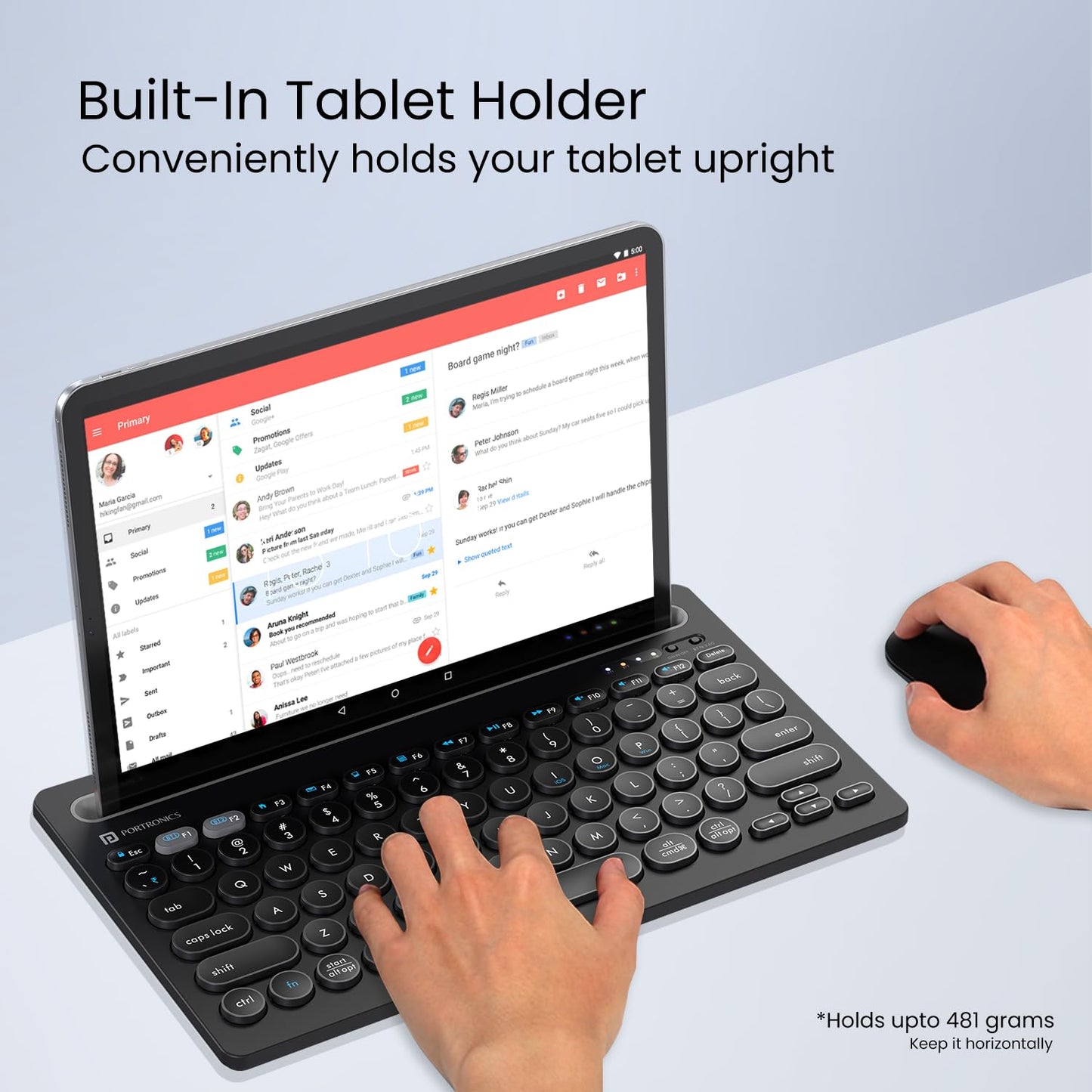 Portronics Bubble Dock Wireless Keyboard with Tablet Holder, Multi-Device Pairing, Rechargeable Battery,Dual Connectivity(2.4 GHz RF & Bluetooth 5.3v)