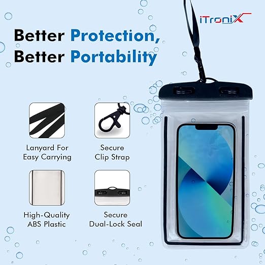 UM Waterproof Mobile Pouch Cover for All Mobiles, Cellphone Dry Bag Compatible for iPhone, Samsung, Mi, Redmi, Oppo, VIVO, All Other Smartphones up to 6.5 inches (Black)