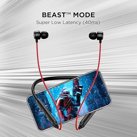 boAt Rockerz 195 Pro Bluetooth Wireless in-Ear Neckband w/Up to 20 hrs Playtime, ENx Tech, Integrated Controls, BT v5.3 w/Dual Pairing, 40 ms Low Latency Beast Mode, ASAP Charge(Fiery Black)