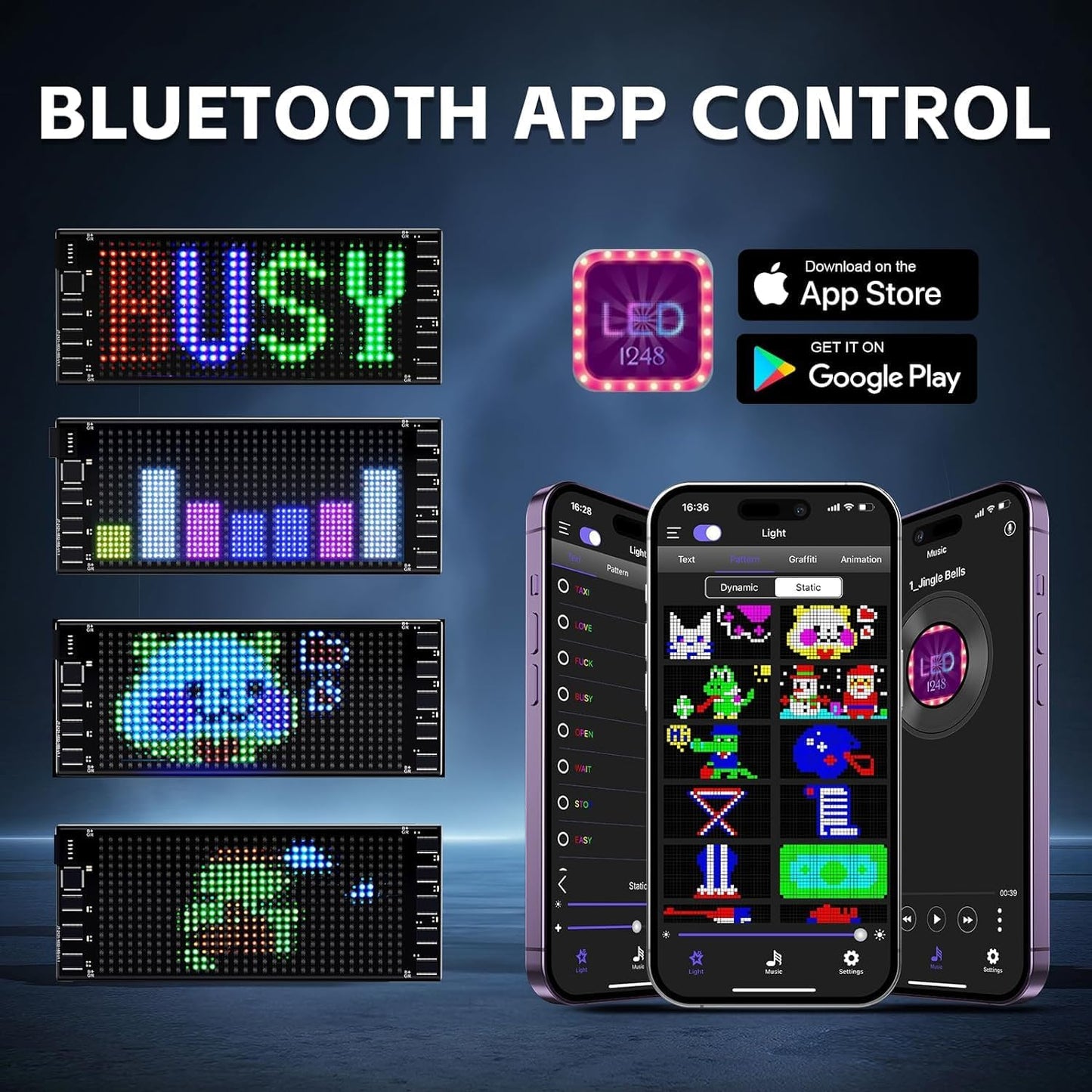 AutoBiz Flexible Waterproof DIY Customizable LED Matrix Panel Display Screen Sign Board with Mobile Application and Remote Control for Cars, Home, Office, Shops etc (Multicolor, Small- 17x7 Cm)