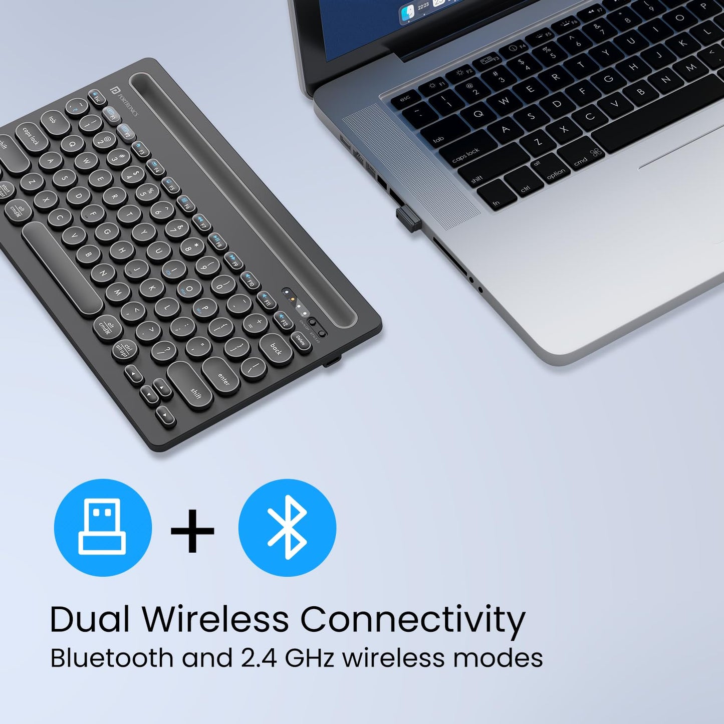 Portronics Bubble Dock Wireless Keyboard with Tablet Holder, Multi-Device Pairing, Rechargeable Battery,Dual Connectivity(2.4 GHz RF & Bluetooth 5.3v)