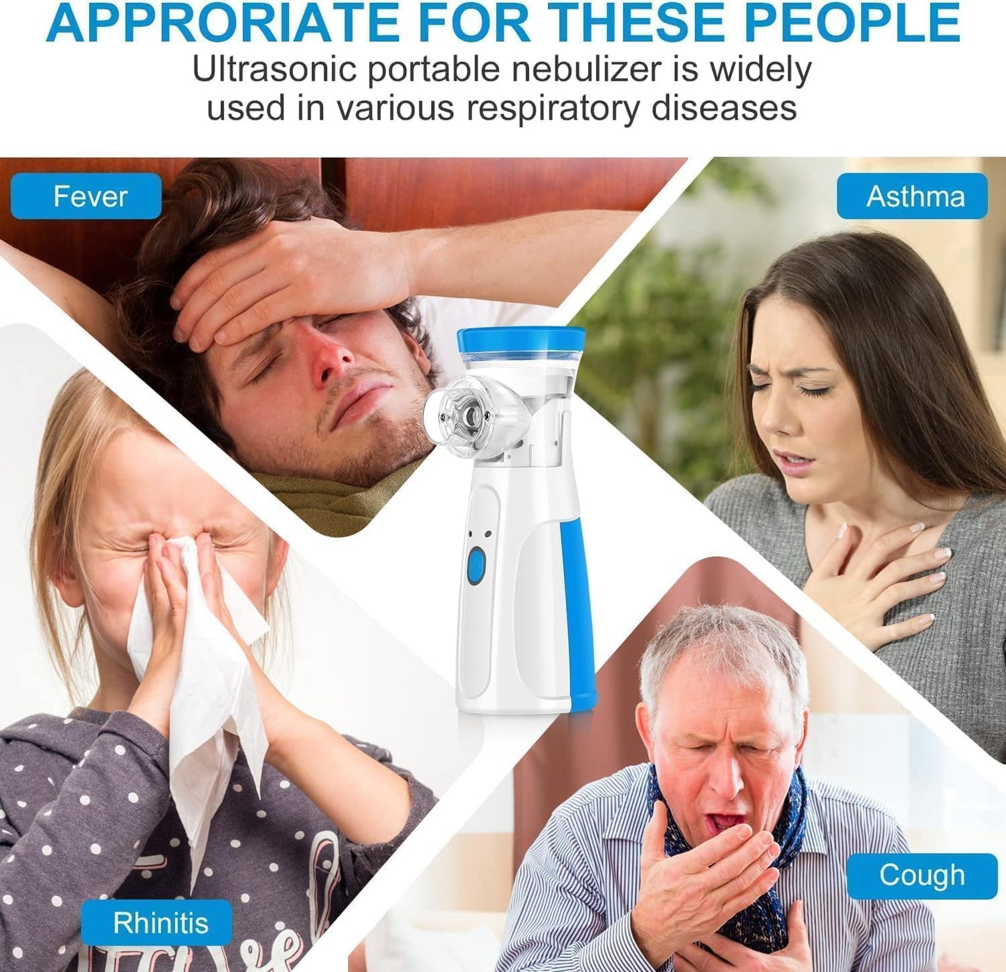 Nebulizer, Portable Mesh Nebulizer for Adults & Kids, Mini Handheld Ultrasonic Inhaler, Low-Noise Steam Vaporizer for Home & Travel, Wireless Vaporizer Machine With Respiratory Mask (Blue, 2026)