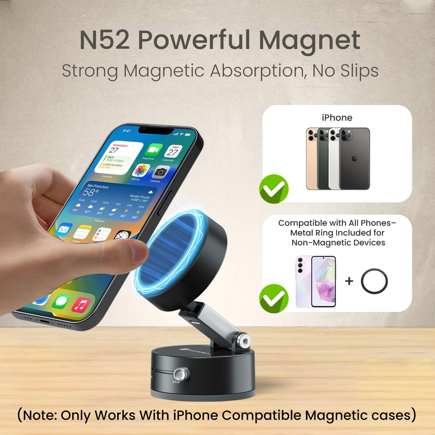 Portronics Hold X Magnetic Vacuum Suction Mobile Holder, Multiple Angle Adjustment, Retractable, Strong Magnetic Attachment, Compatible with iPhone & Android Phone for Car, Desk, Mirror, Glass(Black)