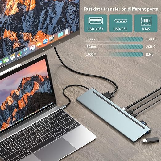 1Goal USB C Docking Station 12 in 1 Triple Display USB C Hub with 4K HDMI, VGA, DP, USB3.0/2.0 USB-C, Gigabit Ethernet,Card Slots Compatible with MacBook, Dell, HP, Lenovo Laptops.and Type C Devices.