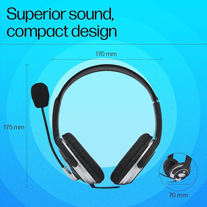 Hp Wired On Ear Headphones With Mic With 3.5 Mm Drivers, In-Built Noise Cancelling, Foldable And Adjustable For Laptop/Pc/Office/Home/ 1 Year Warranty