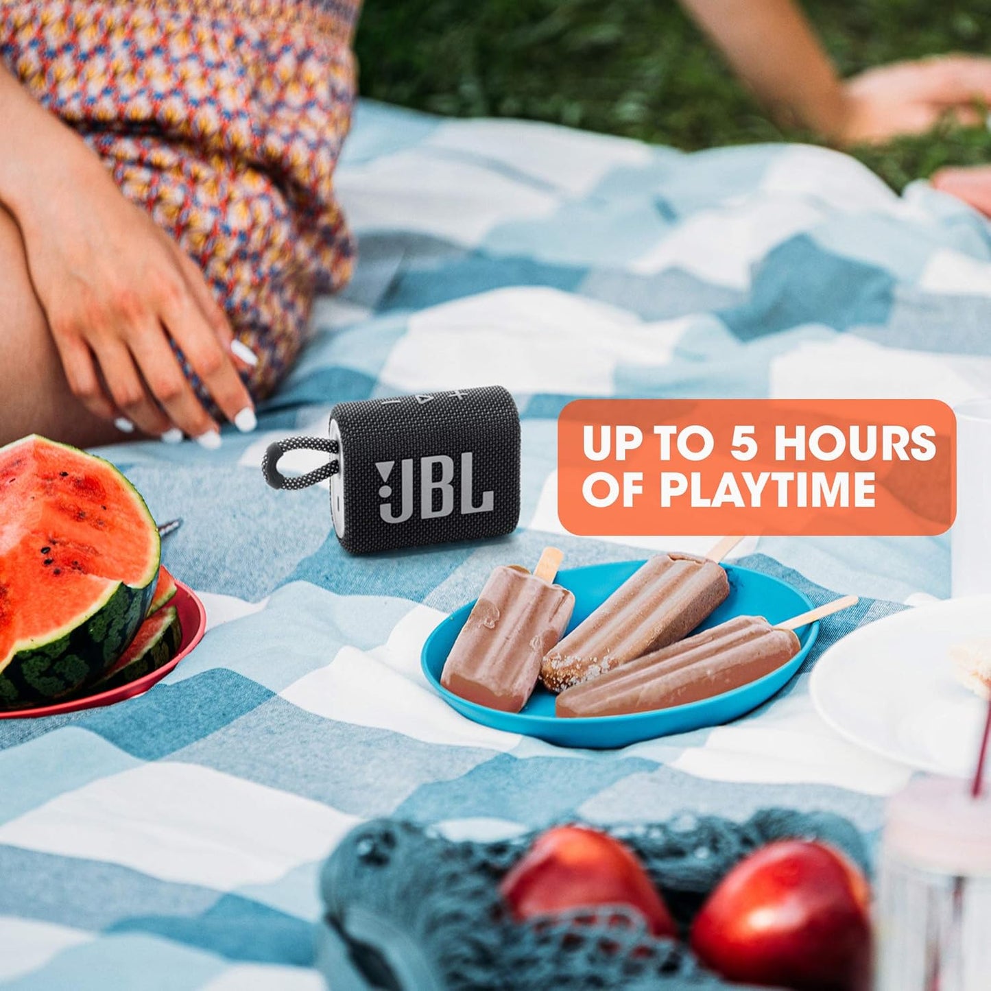 JBL Go 3, Wireless Ultra Portable Bluetooth Speaker, Pro Sound, Vibrant Colors with Rugged Fabric Design, Waterproof, Type C (Without Mic, Blue)