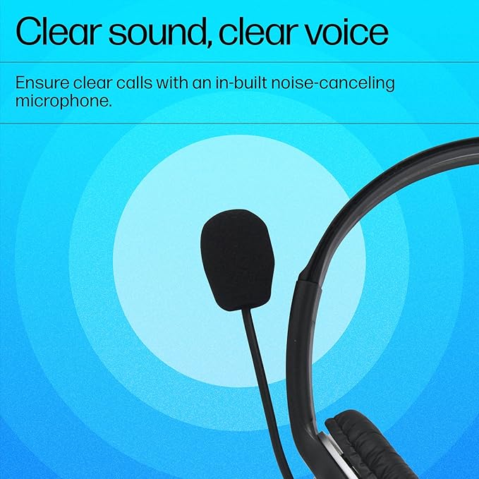 Hp Wired On Ear Headphones With Mic With 3.5 Mm Drivers, In-Built Noise Cancelling, Foldable And Adjustable For Laptop/Pc/Office/Home/ 1 Year Warranty