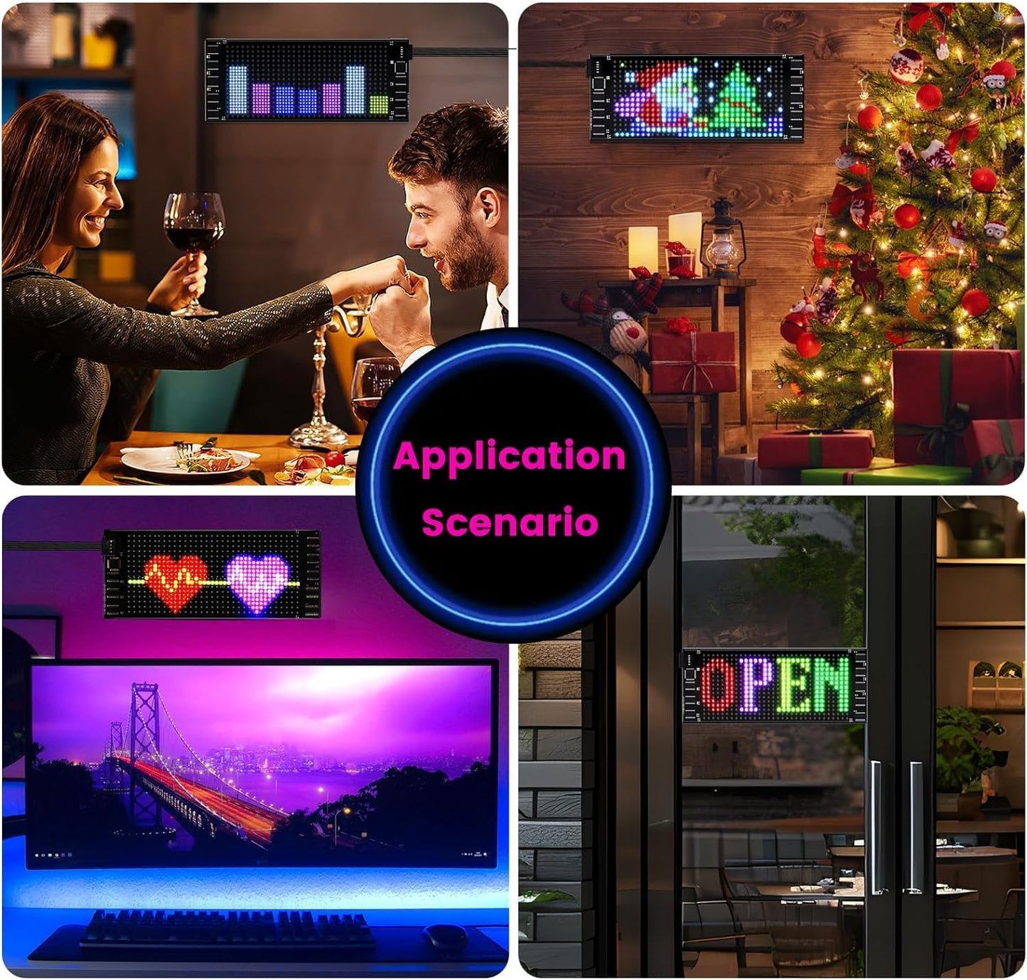 AutoBiz Flexible Waterproof DIY Customizable LED Matrix Panel Display Screen Sign Board with Mobile Application and Remote Control for Cars, Home, Office, Shops etc (Multicolor, Small- 17x7 Cm)