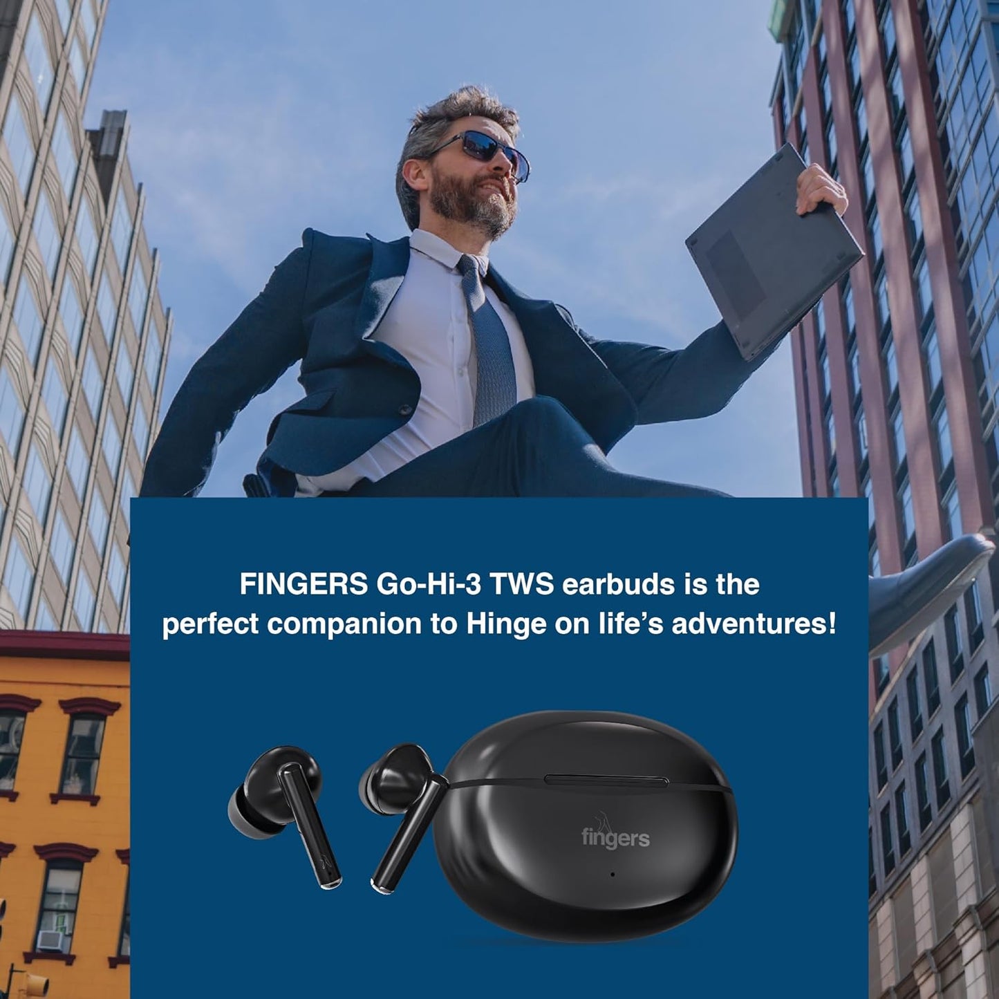 FINGERS Go-Hi-3 True Wireless Earbuds (17.5 Hours Playtime | in-Built Mic with Surround Noise Cancellation (SNC) Technology| Immersive Bass | IPX4 Sweat Resistant | Voice Assistant)