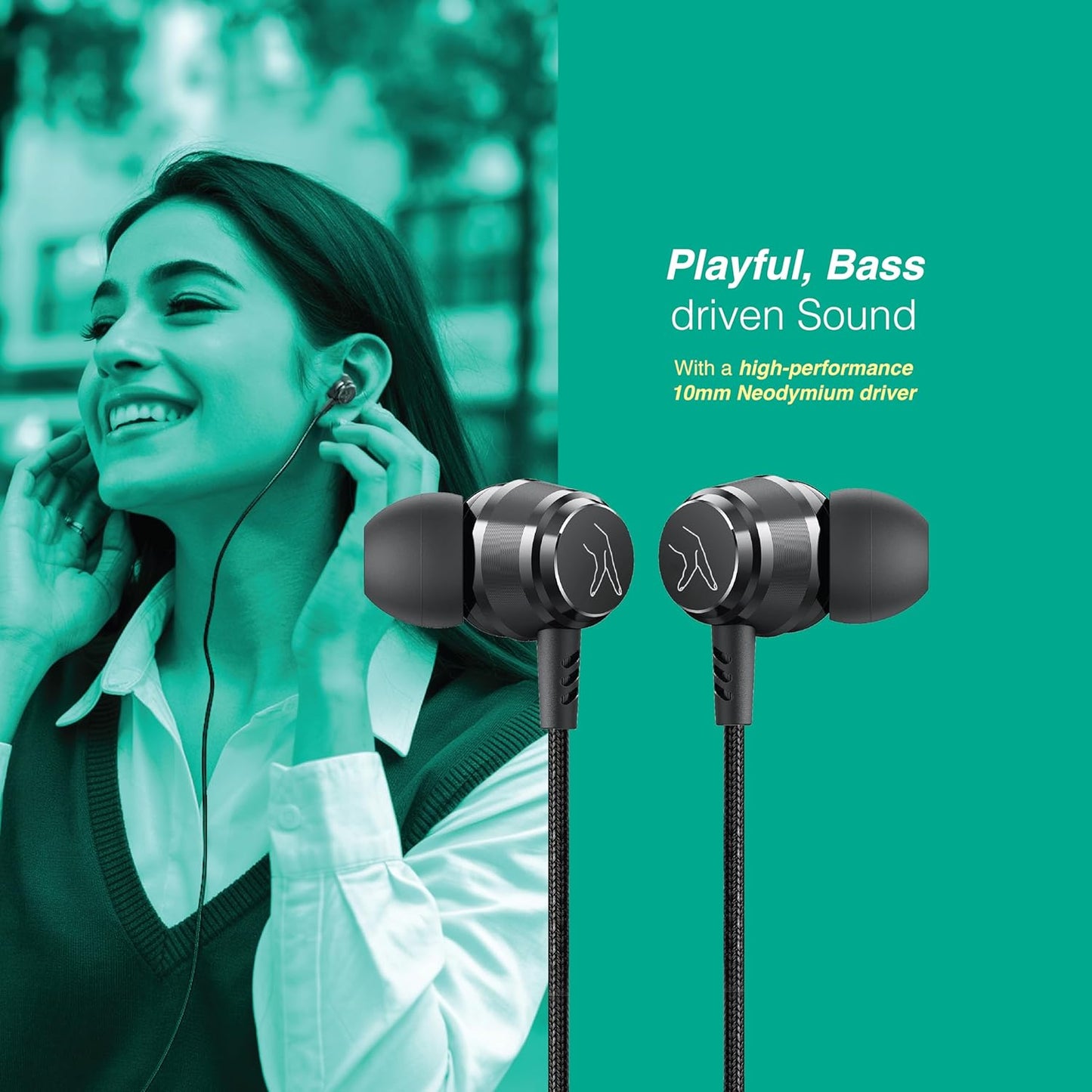 FINGERS Soundbounce Type-C Wired Earphones with Sleek Metal Earbuds, Built-in Mic, Neodymium Driver for Punchy Bass, Angular Earbuds with Anti-Static Gels, Durable Cable, On-Device Controls