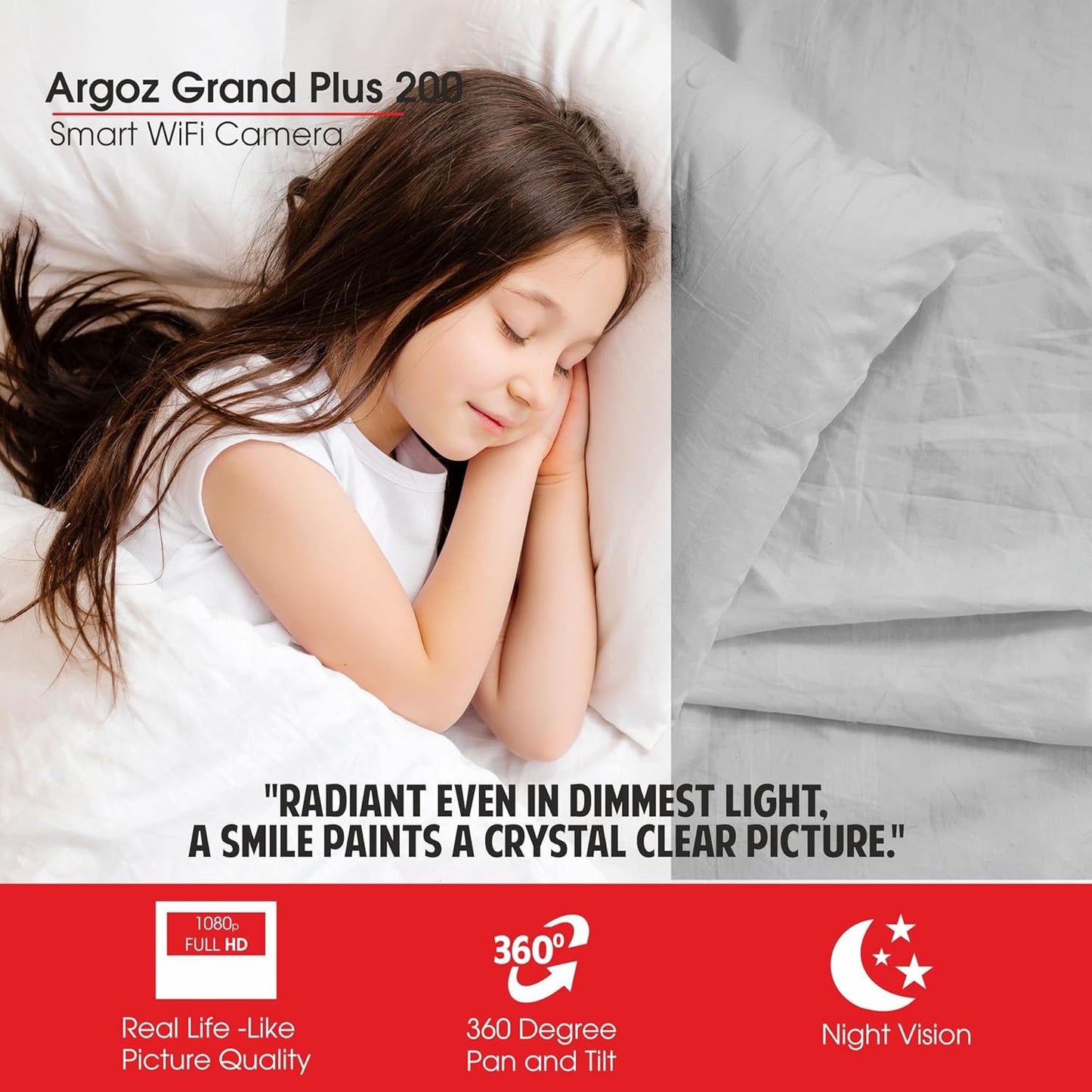 Zebion argoz 200 Full HD WiFi Camera 360 Deg Rotation, 145 Deg Tilting, 64GB Memory Card Slot, Plastic Body,5V Adaptor, WITHMini USB Cable mounting Bracket & Weight: 310 GMS