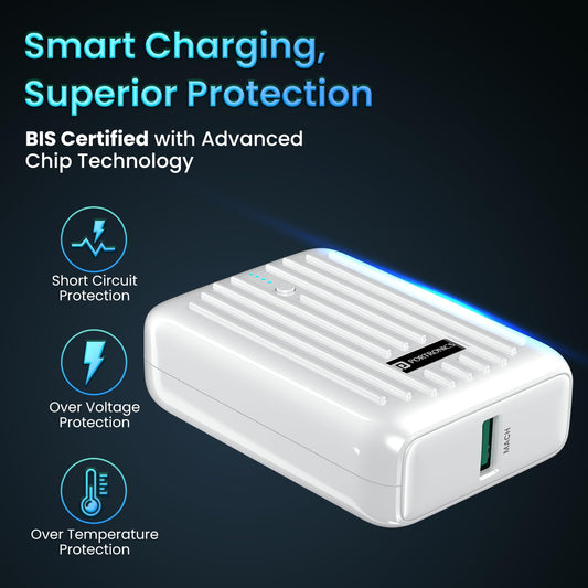 Portronics Zapcell 10k 10000mAh 22.5W Pocket Size Nano Powerbank with Compact & Light Weight Design,Type C PD Output/Input, USB-A Output,Power Delivery,Quick Charge for iPhone, Android,Other Devices
