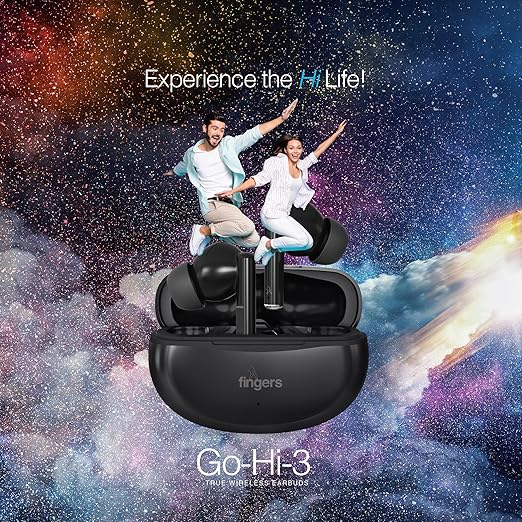 FINGERS Go-Hi-3 True Wireless Earbuds (17.5 Hours Playtime | in-Built Mic with Surround Noise Cancellation (SNC) Technology| Immersive Bass | IPX4 Sweat Resistant | Voice Assistant)