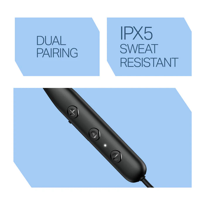 boAt Rockerz 200 In Ear Wireless Neckband with 60 hours Playback Time, 10 mm boAt Signature Sound Drivers and IPX5 Rating (Active Black)