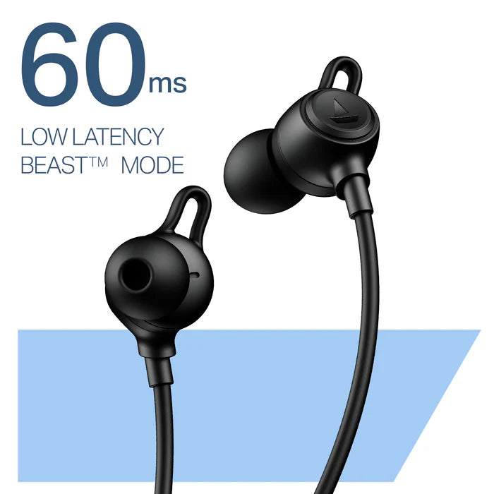boAt Rockerz 200 In Ear Wireless Neckband with 60 hours Playback Time, 10 mm boAt Signature Sound Drivers and IPX5 Rating (Active Black)