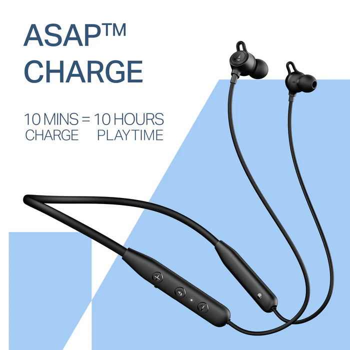 boAt Rockerz 200 In Ear Wireless Neckband with 60 hours Playback Time, 10 mm boAt Signature Sound Drivers and IPX5 Rating (Active Black)