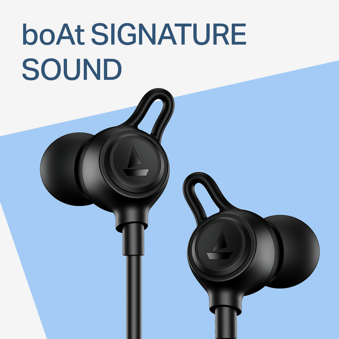 boAt Rockerz 200 In Ear Wireless Neckband with 60 hours Playback Time, 10 mm boAt Signature Sound Drivers and IPX5 Rating (Active Black)