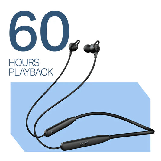 boAt Rockerz 200 In Ear Wireless Neckband with 60 hours Playback Time, 10 mm boAt Signature Sound Drivers and IPX5 Rating (Active Black)