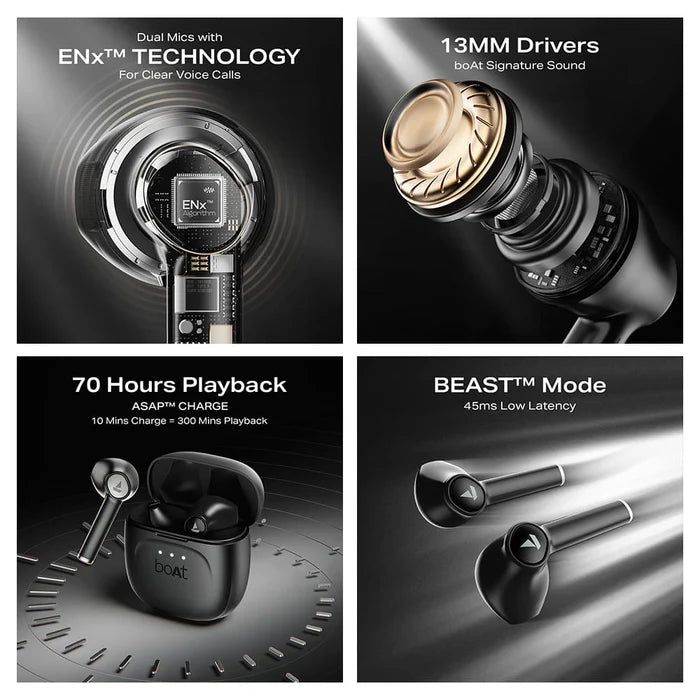 boAt Airdopes 138 Gen 2, 13mm Drivers, 70H Battery, ENx, Stream Ad Free Music via App Bluetooth  (Carbon Black, In the Ear)