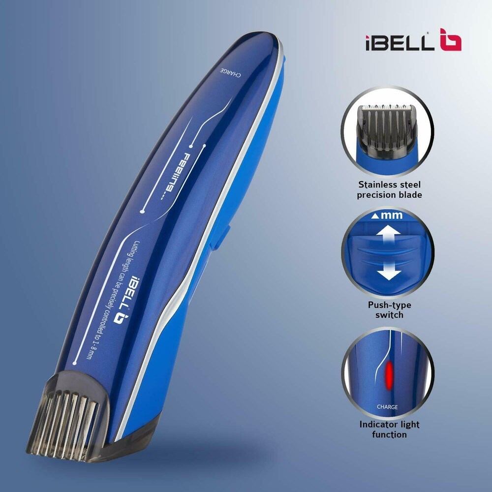 iBELL 2YEAR WARRANTY T8110 Cordless Rechargeable Trimmer, Moustache/Hair Clipper, 45 Minutes Run Time, Stainless Steel Blade and 8mm Precisely Controlled Cutting Edge For Men (Nebula Blue)