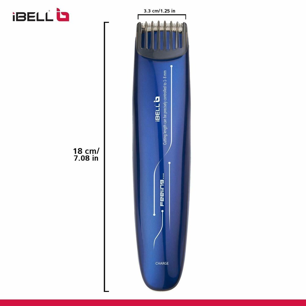 iBELL 2YEAR WARRANTY T8110 Cordless Rechargeable Trimmer, Moustache/Hair Clipper, 45 Minutes Run Time, Stainless Steel Blade and 8mm Precisely Controlled Cutting Edge For Men (Nebula Blue)