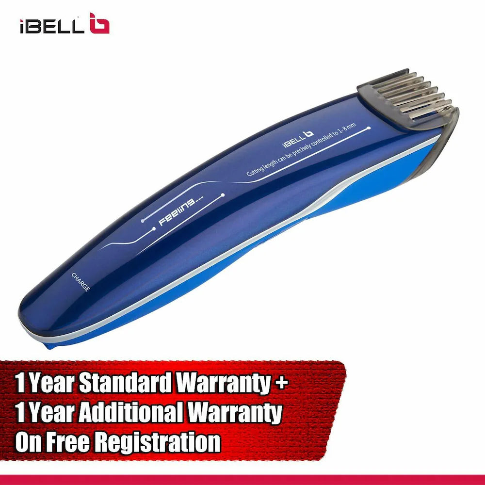 iBELL 2YEAR WARRANTY T8110 Cordless Rechargeable Trimmer, Moustache/Hair Clipper, 45 Minutes Run Time, Stainless Steel Blade and 8mm Precisely Controlled Cutting Edge For Men (Nebula Blue)