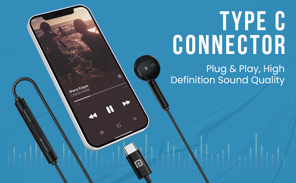 Portronics Conch Theta C in Ear Type C Wired Earphones with in Line HD Mic, Powerful Audio, 14.2mm Driver, Unique Earbuds Design, TPE Anti Tangle Wire, in line Controls, Wide Compatibility(Black)