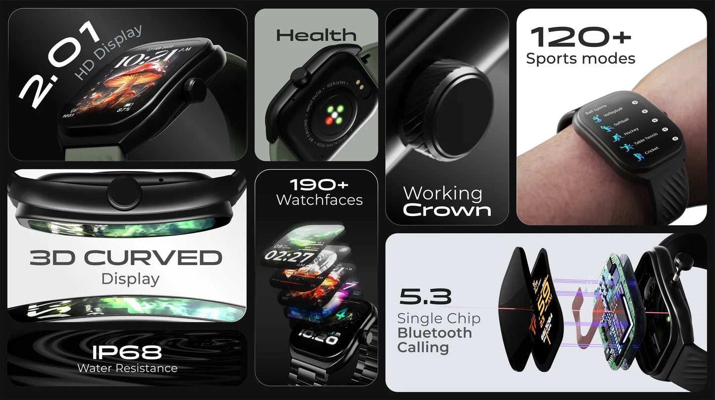 GOBOULT Kliff Smartwatch with Bluetooth Calling (51.05mm HD Display, IP68 Water Resistant