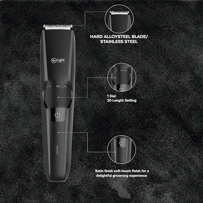 Mr. Light Lights Your Life Rechargeable Hair Trimmer for Men - 20 Adjustable Length, Removable Head, Travel Lock, Power Indicator, Waterproof - Mr6031, Black