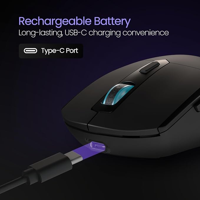 Portronics Toad One Bluetooth Mouse with 2.4 GHz & BT 5.3 Dual Wireless, 6 Buttons, Rechargeable, RGB Lights, Connect 3 Devices, Ergonomic Design for Laptop, Smartphone, Tablet (Black)