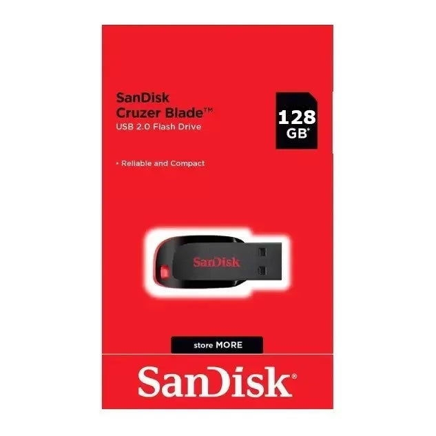 SanDisk Cruzer Blade 128GB, USB 2.0, Flash Drive, Pendrive, Red, 5Y Warranty