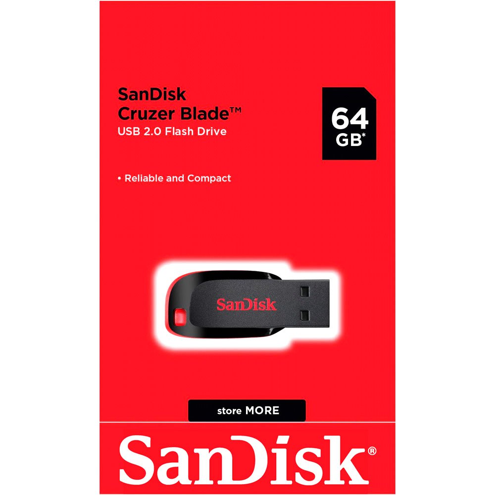 SanDisk Cruzer Blade 64GB, USB 2.0, Flash drive, Pendrive, Red, 5Y Warranty